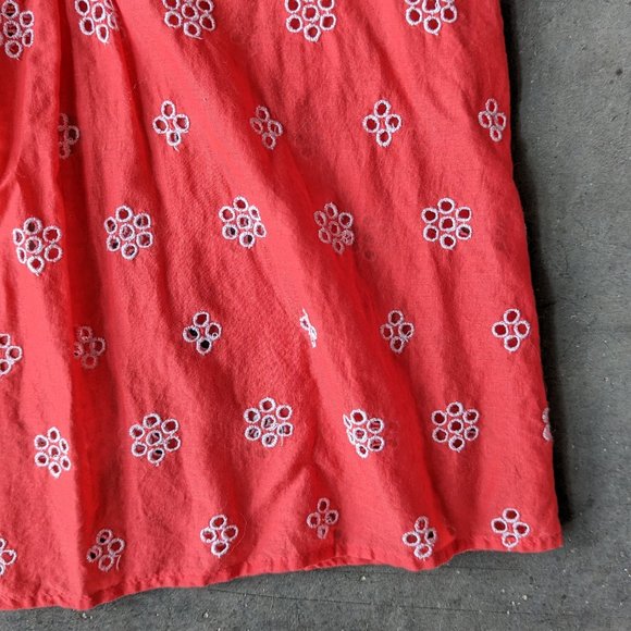 LOFT Coral Red Floral Eyelet Embroidery Ruffle Flutter V-Neck Blouse small - Picture 5 of 8